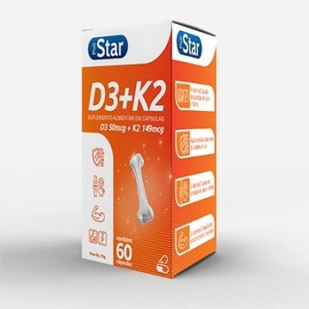 POLI STAR VITAMINA D3 50MCG + K2 149MCG C/ 60 CAPS